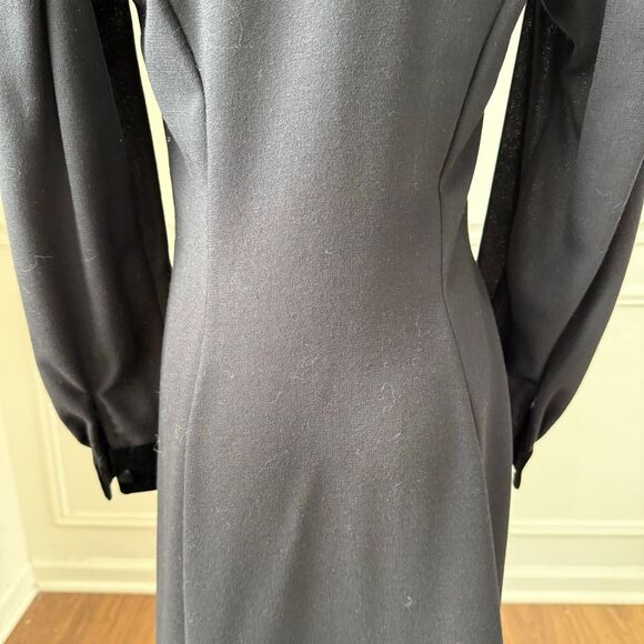 Vintage Laura Ashley Victorian Riding Dress Black Velvet Trim 4 - Picture 7 of 9